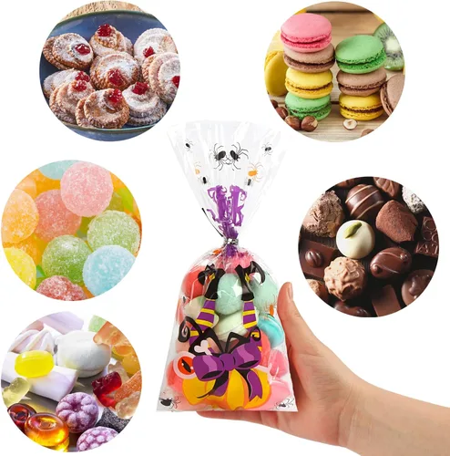 Miniatura 5 de DIYASY Paquete de 180 bolsas de celofán de Halloween, bolsa de plástico para dulces para niños, bolsas transparentes para aperitivos, recuerdos