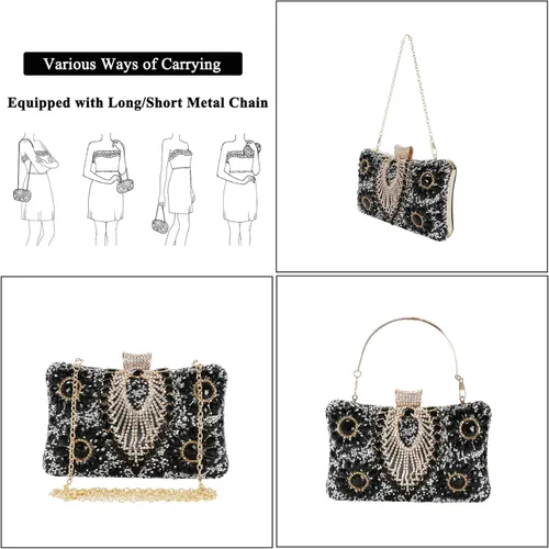 Miniatura 6 de COAIMANEY Bolso de mano de lentejuelas brillantes con diamantes de imitación para mujer, bolso de mano de noche, bolso de hombro para boda, fiesta