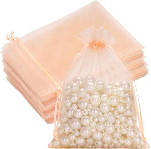 Miniatura 17 de G2PLUS - 25 bolsas de organza doradas de 5 x 7 pulgadas, bolsas de malla transparente para joyería, bolsas de regalo de organza con cordón
