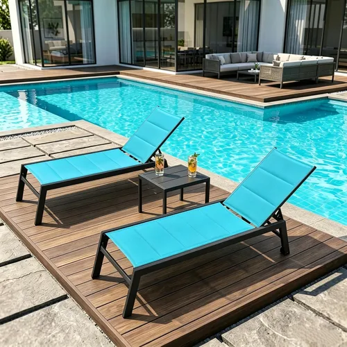 Miniatura 16 de PURPLE LEAF Juego de 2 tumbonas de aluminio para patio al aire libre con ruedas y mesa auxiliar, tumbona de piscina para jardín al aire libre, junto