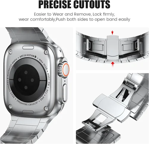 Miniatura 3 de NotoCity Compatible con Apple Watch Ultra 2/Ultra de 1.929 in 1.772 in 1.732 in 1.654 in, correa de metal de titanio para hombres con cierre
