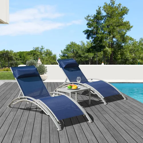 Miniatura 9 de domi outdoor living Domi - Juego de 2 sillas de salón de aluminio para exteriores con 5 posiciones ajustables, tumbona al aire libre para piscina