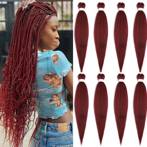 Miniatura 60 de Extensiones de cabello trenzado morado preestiradas, 20 pulgadas, 2 piezas de cabello sintético trenzado para niñas y mujeres, fiesta, disfraz