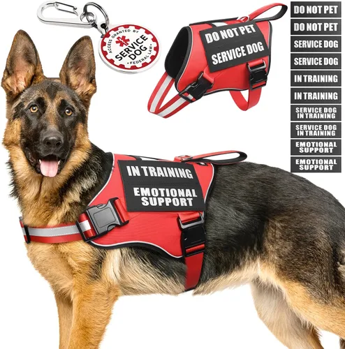 Miniatura 12 de Arnés de chaleco para perro de servicio+Etiqueta de identificación+10 parches, etiqueta de perro de servicio metálica y chaleco reflectante de apoyo