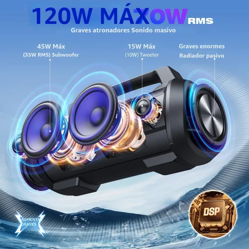 Miniatura 2 de W-KING Altavoces Portátiles Bluetooth Inalámbricos, Altavoz Bluetooth Más Potente de 120W Máx, Altavoz Exterior Impermeable IPX6 con Graves