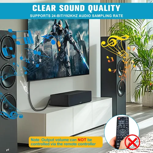 Miniatura 5 de Convertidor de audio HDMI ARC a óptico de 192 KHz para TV a barra de sonido, Plug & Play de 3.4 pies/3.4 ft ARC a cable óptico Adaptador