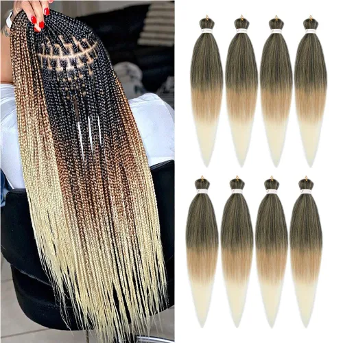 Miniatura 41 de Cabello trenzado preestirado negro natural, cabello largo trenzado de 32 pulgadas, 8 paquetes de extensiones de cabello trenzado profesional