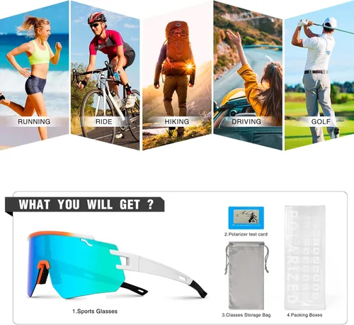 Miniatura 7 de Gafas de sol polarizadas de béisbol para hombres y mujeres, gafas de sol deportivas UV400, softbol, correr, ciclismo, MTB Naranja&Azul