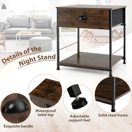 Miniatura 4 de Giantex Juego de 2 mesitas de noche con cajones, mesa de noche con contenedores de tela extraíbles y asa de tirador, marco de metal resistente
