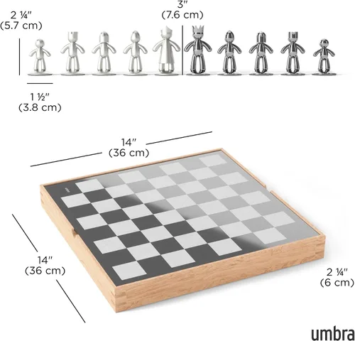 Miniatura 3 de Umbra Buddy - Juego de ajedrez para niños y adultos, moderno juego de tablero de ajedrez original, hecho de metal con acabado de níquel y titanio