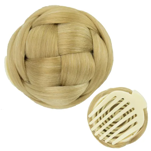 IMISSU Trenzado Chignon Dancer Hair Donut Hairpieces Scrunchie Claw Hair Moño Updo para bodas y fiestas (M3 rubio ceniza)