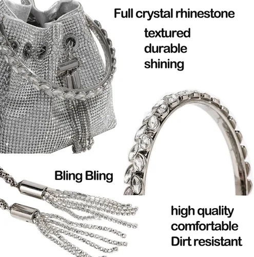 Miniatura 3 de Bolso de noche con diamantes brillantes para mujer, bolso de mano con diamantes de imitación para fiesta, baile de graduación, cóctel
