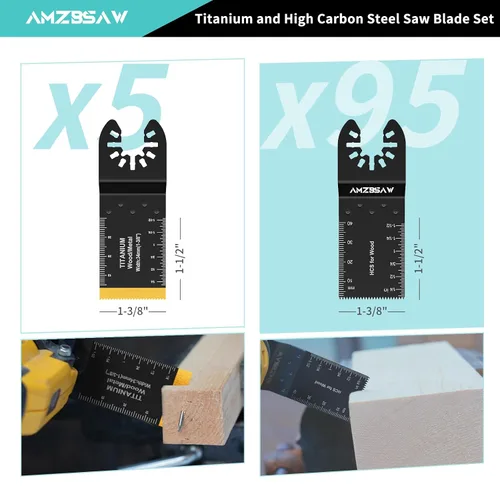 Miniatura 2 de AMZBSAW 100 hojas de sierra de titanio y acero de alto carbono para madera, metal y plástico, kits de cuchillas de liberación rápida, kit