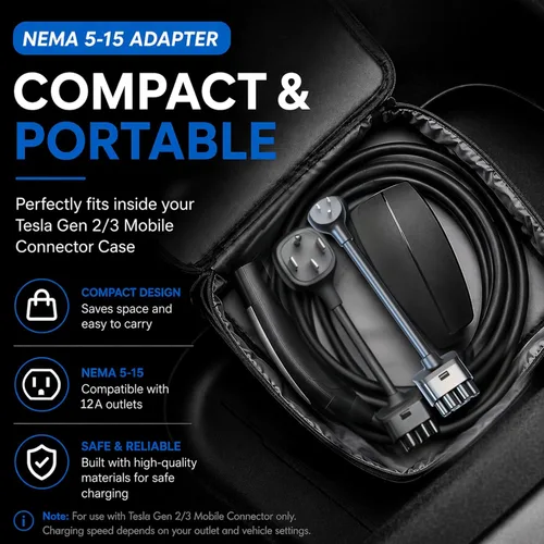 Miniatura 4 de Adaptador NEMA 5-15 para cargador móvil Tesla Gen 2 y 3, para toma de corriente de 120 V, 12 amperios, compatible con el modelo 3, Y, X, S, ideal