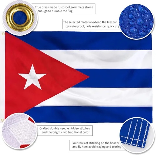 Miniatura 4 de XIFAN Bandera de Cuba Premium de 3 x 5 pies, para exteriores, grande, de doble cara, resistente, nailon 210D, estrella bordada, bandera de país