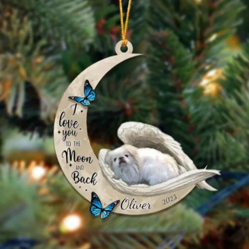 Miniatura 49 de Adorno colgante personalizado de ángel durmiendo en la luna, perro sabueso afgano, nombre personalizado, acrílico impreso en 2D plano – cumpleaños
