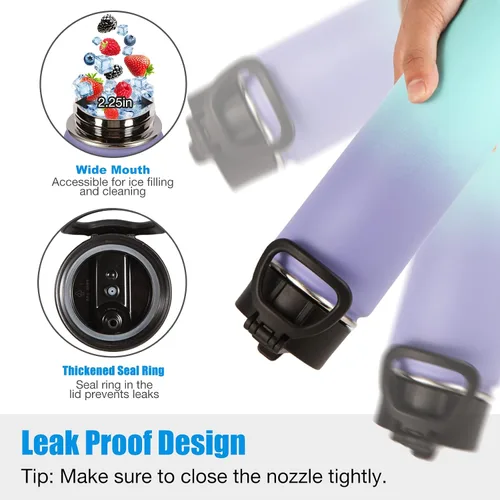 Miniatura 4 de Volhoply Botellas de agua aisladas de 22 onzas con tapa con popote, botella de acero inoxidable con asa, vasos de agua de viaje de metal de doble