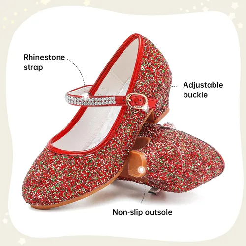 Miniatura 6 de Motasha Zapatos de vestir para niñas pequeñas, zapatos de princesa con flores, tacones bajos, fiesta, boda, para niños pequeños y grandes