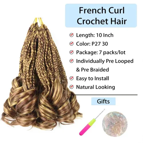 Miniatura 2 de Kaluli - Trenzas de ganchillo rizadas francesas de color mixto para mujeres negras de 10 pulgadas, 7 paquetes de trenzas de caja diosa, pelo