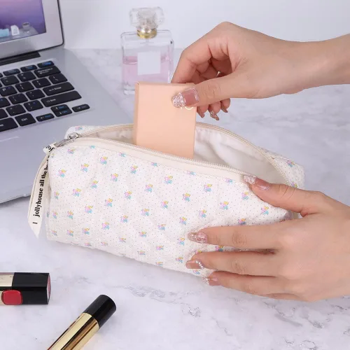 Miniatura 7 de Juoxeepy Bolsa de maquillaje de algodón, bolsa de cosméticos de viaje, bolsa de cosméticos acolchada, bolsa de aseo floral estética coqueta A05-2pcs