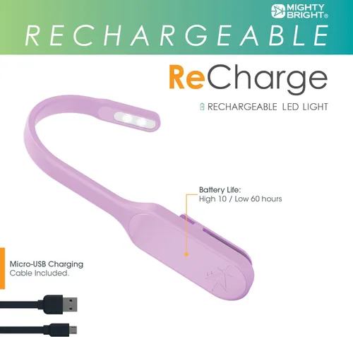 Miniatura 3 de Mighty Bright La Original Recarga con Clip - Luz de Libro Recargable USB - Lámpara de Lectura LED Cálida - Flexible, Regulable, Dura Hasta 60 Horas