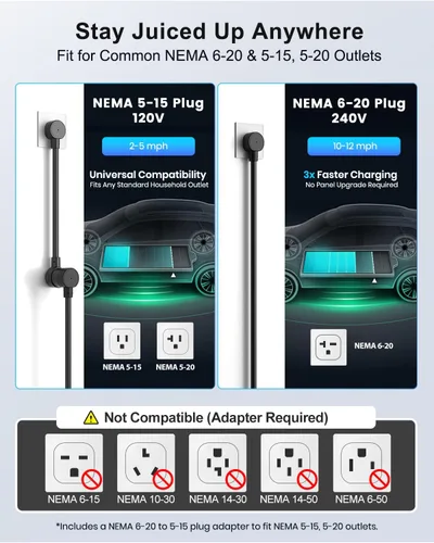 Miniatura 4 de EVDANCE Cargador portátil de nivel 1 y 2, control de aplicación inteligente y habilitado para WiFi/Bluetooth, cable de 25 pies, certificado ETL