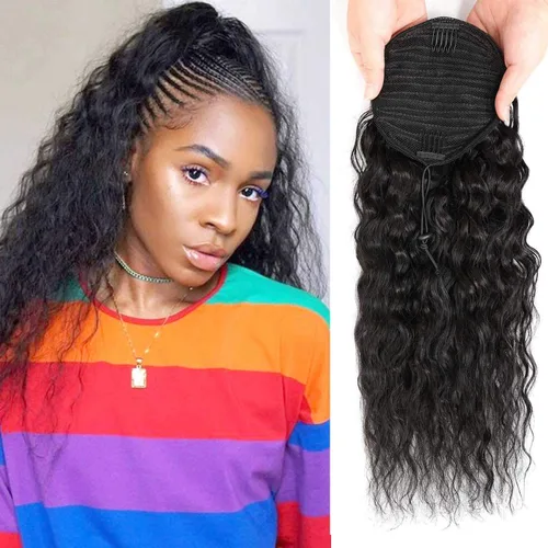 Miniatura 10 de Extensiones de cabello humano Yaki Afro Kinky rizado cola de caballo con cordón, cabello humano de color natural con clip, cola de caballo rizado