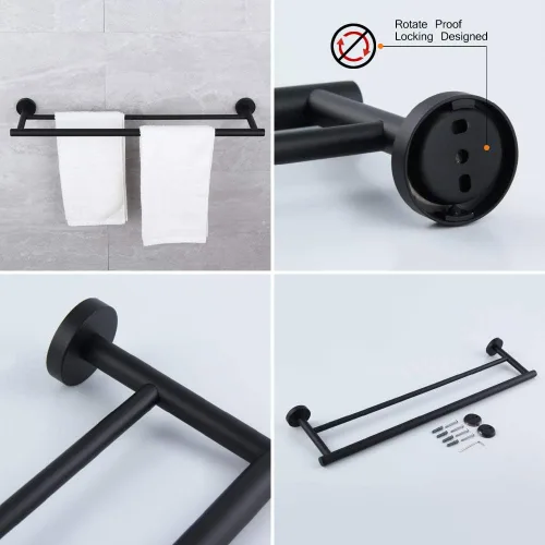Miniatura 5 de Kit de accesorios de baño negro mate de 5 piezas para montar en la pared, incluye toallero doble de 24 pulgadas, barra de toalla de mano de 12