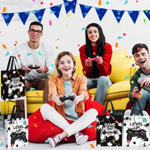 Miniatura 6 de Sweetude 30 piezas de bolsa de regalo para videojuegos con asa, suministros para fiestas de juegos reutilizables, bolsas de no golosinas de juego, 2