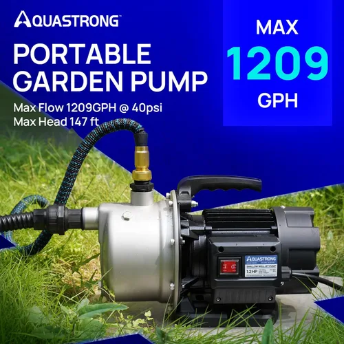 Miniatura 2 de Aquastrong Bomba de pozo poco profundo portátil de 1.2 HP, 1209 GPH, 115V, de acero inoxidable, bomba de riego para aspersores/transferencia de agua