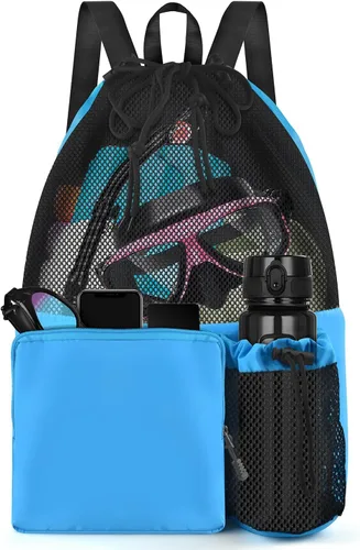 Miniatura 12 de BROTOU Mochila de playa para natación con bolsillo húmedo de malla y cordón, bolsas para nadar, gimnasio Púrpura
