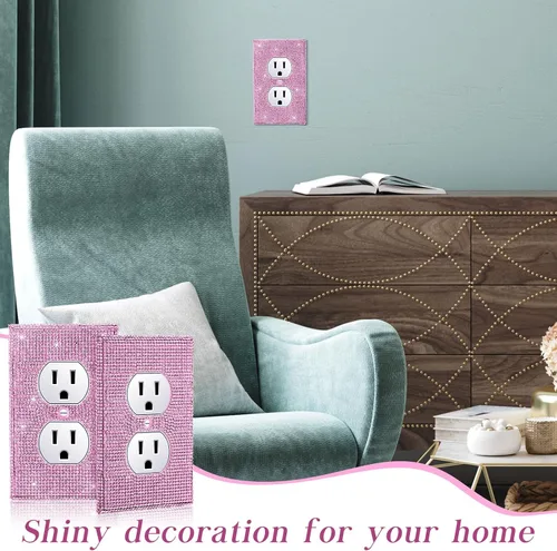 Miniatura 4 de Kathfly 10 fundas de enchufe de diamantes de imitación rosas, placas de pared decorativas brillantes para enchufes eléctricos, cubiertas de enchufe