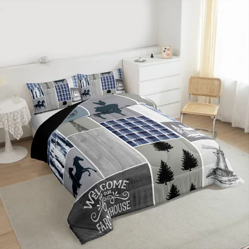 Miniatura 262 de Juego de edredón de oso y ciervo, tamaño individual, ropa de cama de animales salvajes de caza, colcha rústica de cabaña, casa de campo, cuadros