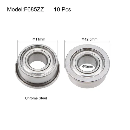 Miniatura 2 de Uxcell F685ZZ - Rodamientos de bolas con brida, de acero cromado con doble blindaje, ranura profunda, 5mmx11mmx5mm, 10