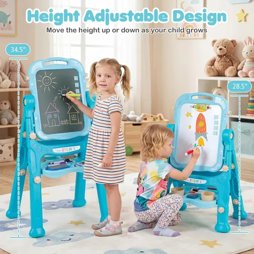 Miniatura 3 de Costzon 4-in-1 Height Adjustable Art Easel for Kids Magnetic Chalkboard & Whiteboard w/ Storage Tray and Detachable Design, No-Tool Assembly, Gift