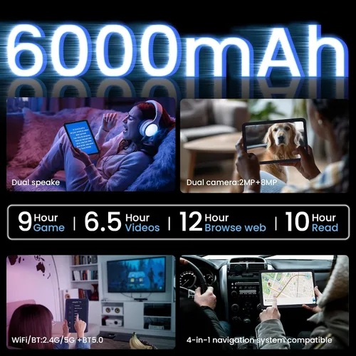 Miniatura 2 de Tableta de 10.1", Android 15,10.1 pulgadas en la celda, 20GB (8+12) RAM 128GB ROM, batería 1280x800,6000mAh, Bluetooth, cámara dual, GMS, WiFi