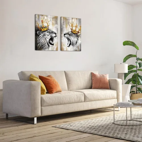 Miniatura 4 de Zlove Arte de pared de león y leona, pintura de rey y reina, impresiones de animales de vida silvestre para decoración moderna del hogar, 16 x 24