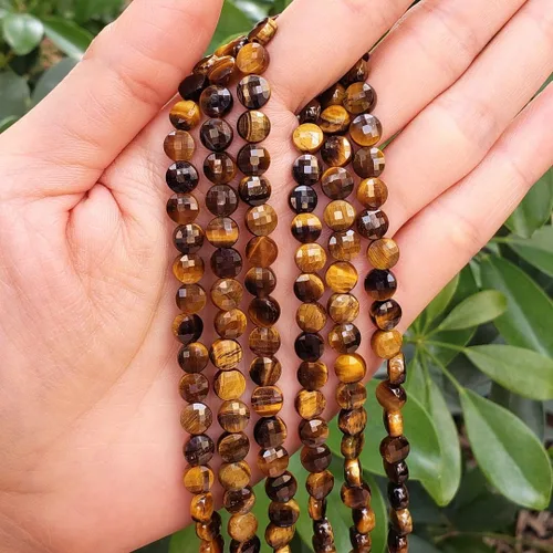 Miniatura 4 de Adabele GZ13-10 - 3 hebras de piedras preciosas de ojo de tigre amarillo natural de 0.236 pulgadas (0.236 in) facetadas, cuentas sueltas y redondas