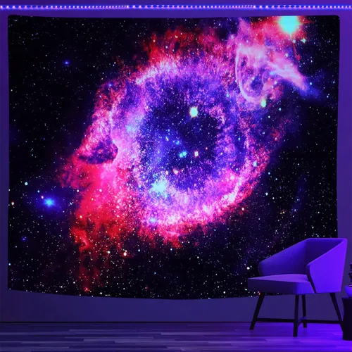 Miniatura 16 de PSYHILAR Blacklight Tapestry - Póster para colgar en la pared, diseño de galaxia, nebulosa, estrellas, galaxia, nebulosa, universo neón, reactivo a