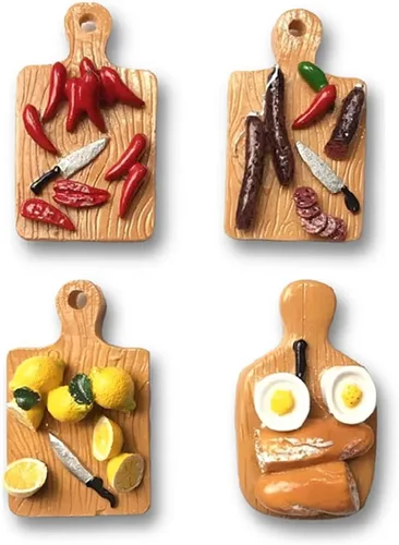 Miniatura 6 de 4 piezas de lindos imanes de refrigerador 3D en miniatura de comida – Fuerte diseño magnético de tabla de cortar para decoración de cocina y hogar
