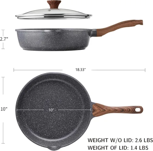 Miniatura 5 de SENSARTE Sartén Antiadherente, Sartén Profunda para Freír de 10/11/12 pulgadas, Sartén para Saltear con Tapa, Mango que se Mantiene Frío, Batería
