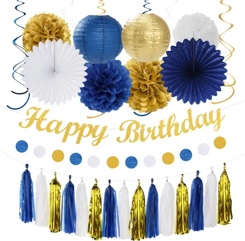 Miniatura 24 de Cartel de feliz cumpleaños rosa y negro para decoración de fiesta – 31 piezas de oro rosa 14º 40º para mujeres y niñas, faroles de papel