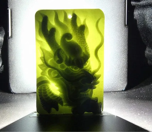 Miniatura 7 de China Natural Hetian Green Jade Nefrita Tallado Fengshui Zodiaco Dragón Bestia Colgante Amuleto Dragón 3#