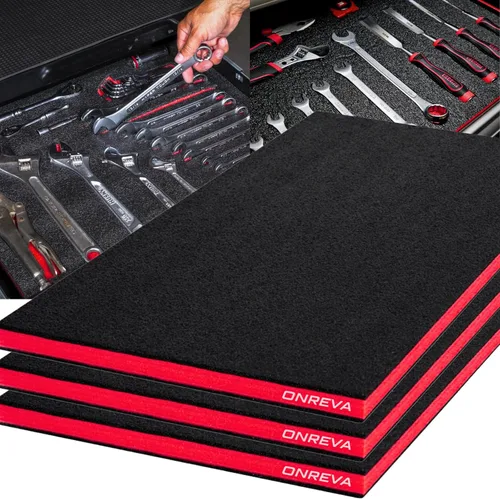 ONREVA Caja de herramientas de espuma de 18 x 12 x 1 pulgadas, paquete de 3 insertos de espuma para estuches, hojas de almacenamiento de polietileno