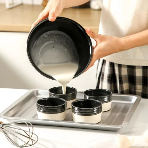 Miniatura 7 de Hasense Juego de 6 moldes de porcelana de 3 onzas, aptos para horno, color negro y gris ceniza, para creme brulee, souffle, inmersión y postres