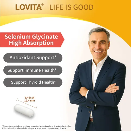 Miniatura 3 de LOVITA Selenio 200 mcg, forma quelatada de glicinato para una alta absorción, sin levadura, apoyo para la salud inmunitaria y tiroidea, 100 cápsulas