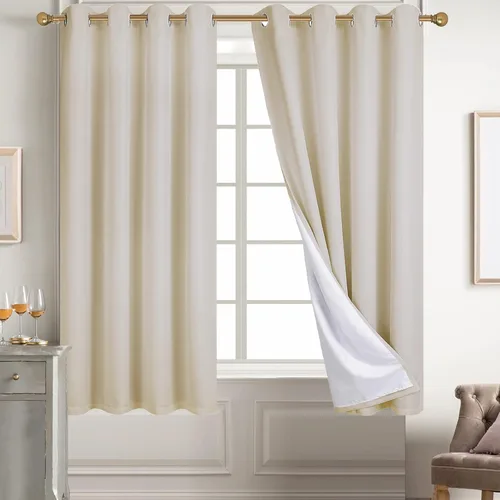 Miniatura 63 de Diraysid Cortinas 100% opacas de lino beige para dormitorio, con ojales, aislamiento térmico, cortinas de oscurecimiento de habitación
