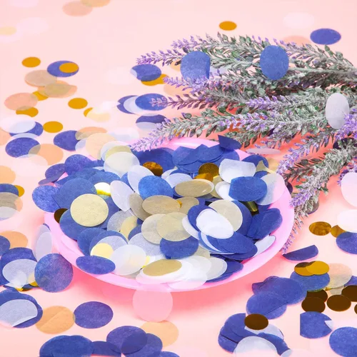 Miniatura 6 de TecUnite - Confeti redondo para decoración de bodas y fiestas de cumpleaños, 1.76 onzas Confeti de oro azul