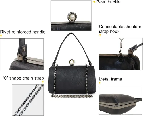 Miniatura 6 de Bolsa de noche para mujer con asa superior formal para graduación cóctel fiesta boda novia bolso de mano con cadena cruzada