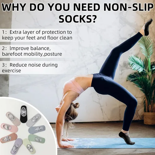 Miniatura 5 de Calcetines de yoga con agarre antideslizante para mujer, talla única, para fitness, deporte, danza de calcetines